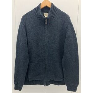 LL Bean Men's Lambswool Plaid Lined Zip Up Sweater Jacket Size XL Navy Blue